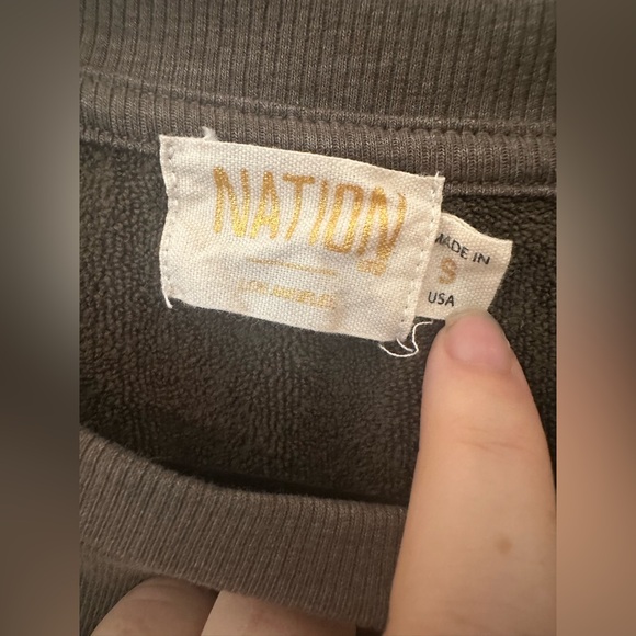 Nation Ltd Olive Green Balloon Sleeve Cropped Sweatshirt Sz S Boxy Minimalist - Picture 3 of 9